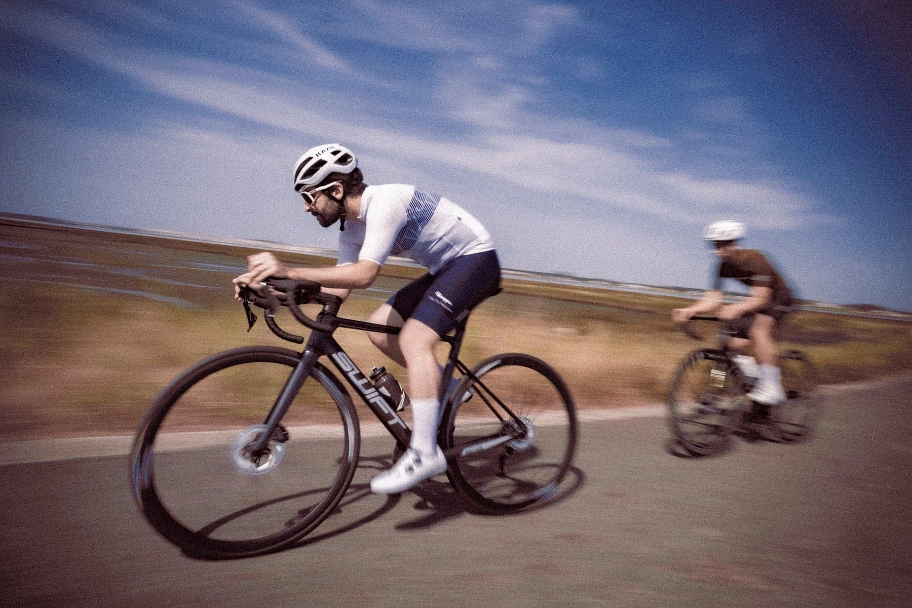 A rider on the RaceVox at race pace on open road