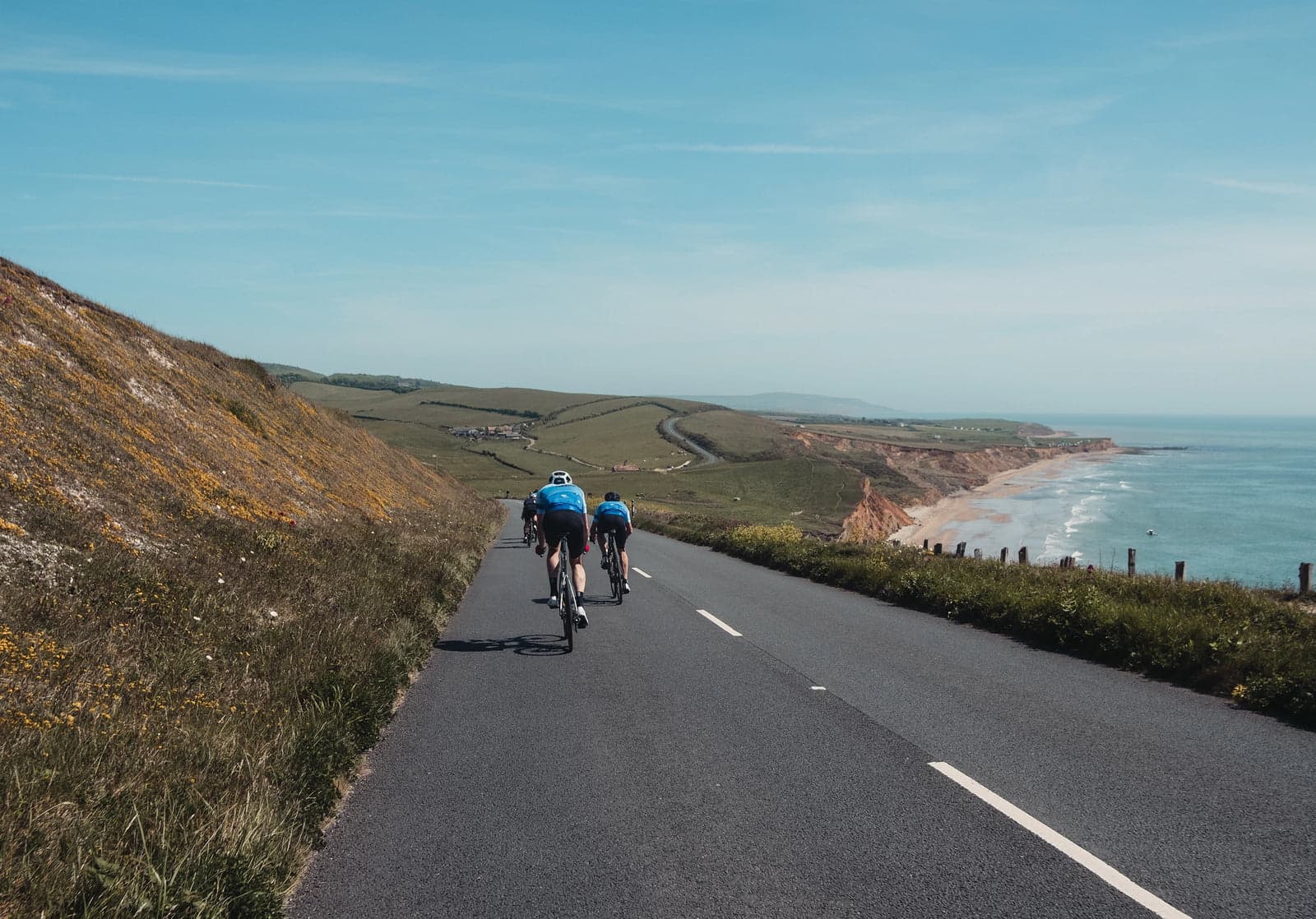 Riders on the coastal Military Road at a LeBlanq Isle of Wight experience